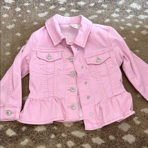 Girls' Pink Ruffle-Hem Denim Jacket